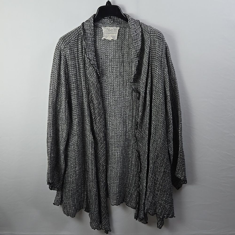 MARILA Italian Wool Mohair Blend Black & White Open Cardigan Made in Italy